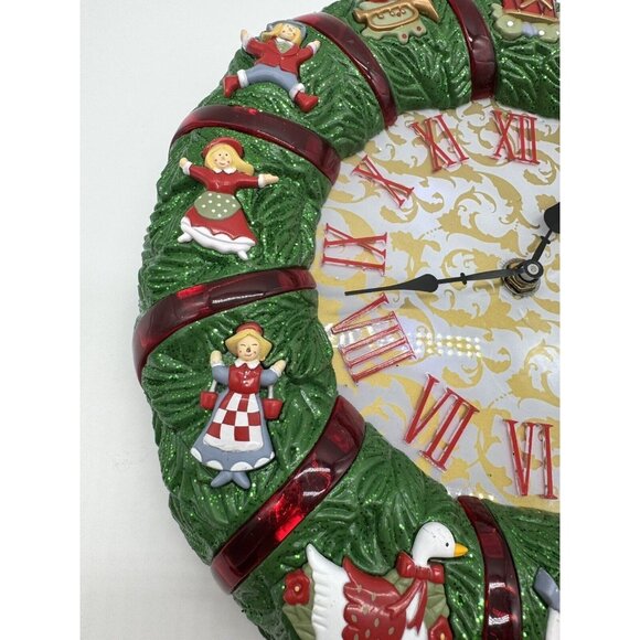 Avon 12 Days of Christmas Musical Wreath Clock 2008 Red Bow Music Lights READ - Picture 3 of 8